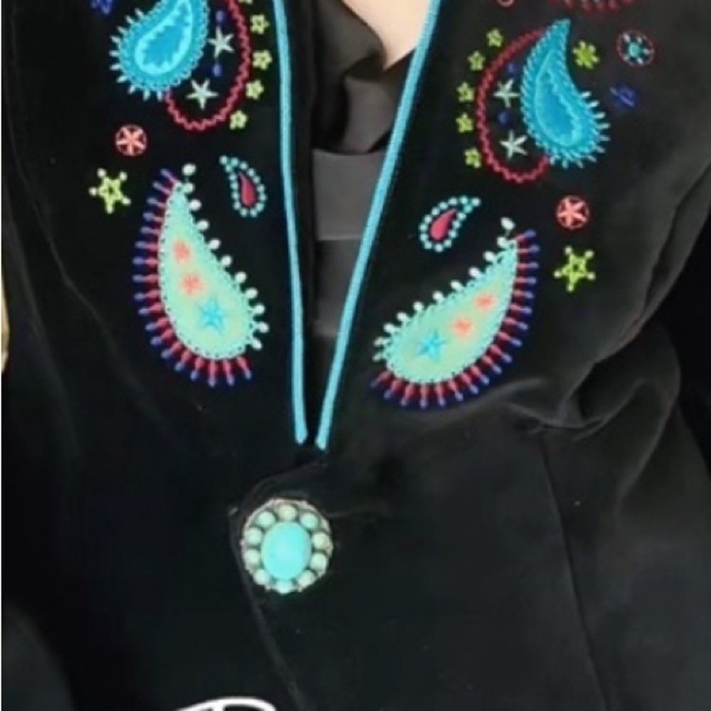 Double D Ranch Scout velvet heavily embroidered turquoise studded jacket EUC - Picture 6 of 9